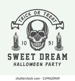 Vintage retro halloween logo, emblem, badge, label, mark, patche. Monochrome Graphic Art. Illustration. Vector.
