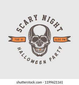 Vintage retro halloween logo, emblem, badge, label, mark, patche. Monochrome Graphic Art. Illustration. Vector.
