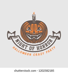 Vintage retro halloween logo, emblem, badge, label, mark, patche. Monochrome Graphic Art. Illustration. Vector.

