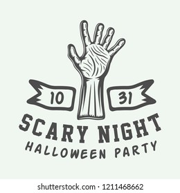 Vintage retro Halloween logo, emblem, badge, label, mark, patch. Monochrome Graphic Art. Illustration. Vector.
