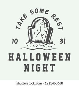 Vintage retro Halloween logo, emblem, badge, label, mark, patch. Monochrome Graphic Art. Illustration. Vector.
