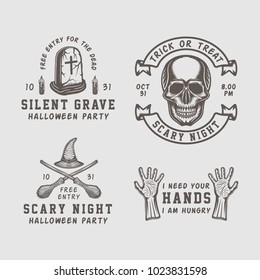 Vintage retro halloween logos, emblems, badges, labels, marks, patches. Monochrome Graphic Art. Illustration. Vector.

