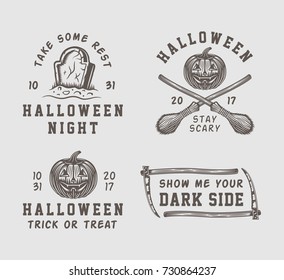 Vintage retro halloween logos, emblems, badges, labels, marks, patches.