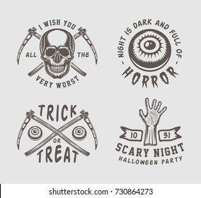 Vintage retro halloween logos, emblems, badges, labels, marks, patches.