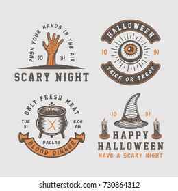 Vintage retro halloween logos, emblems, badges, labels, marks, patches.