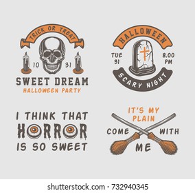 Vintage retro halloween logos, emblems, badges, labels, marks, patches. Vector Illustration. Monochrome graphic art.

