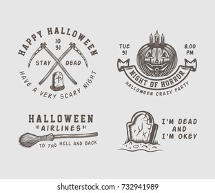 Vintage retro halloween logos, emblems, badges, labels, marks, patches.

