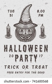 Vintage retro halloween scary poster with skull and cross scythes. Monochrome Graphic Art. Illustration. Vector.