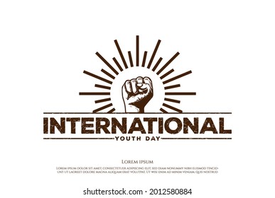 Vintage Retro Hand Clench Fist with Sun for International Youth Day Logo Design Vector