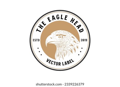 Vintage Retro Hand Draw American Bald Eagle Hawk Falcon Head Badge Emblem Label Illustration Vector