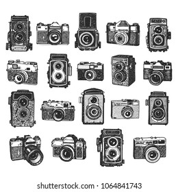 Vintage retro hand draw sketches cameras set