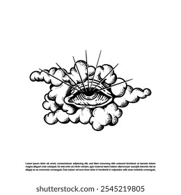 Antiguas mano retro dibujado todo el ojo que ve en el Vector de la nube, ilustración del ojo brillante