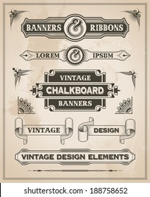 Vintage Retro Hand Drawn Banner Set - Vector Illustration With Texture Added