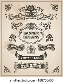 Vintage retro hand drawn banner set - vector illustration with texture added