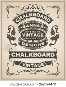 Vintage retro hand drawn banner set - vector illustration with texture added. Label design with ribbons and scrolls.