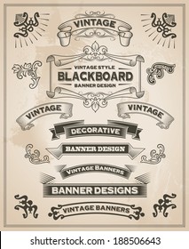 Vintage retro hand drawn banners - Vector illustration with texture added. Ribbon and banner design set for menus, greeting cards and festive occasions. 