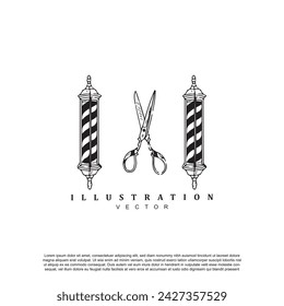 Vintage retro hand drawn barbershop decoration with scissor vector logo design