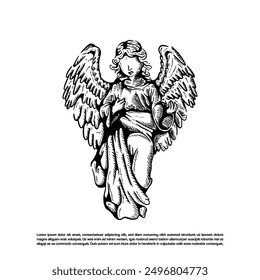 Vintage retro hand drawn beauty goddess angel vector art isolated on white background