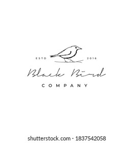 Vintage retro hand drawn bird silhouette logo design vector