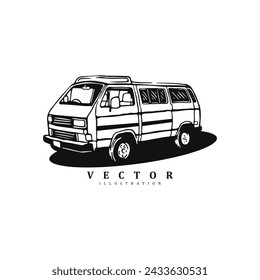 Vintage retro hand drawn classic RV rust bucket vector art illustration