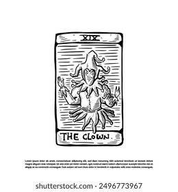 Vintage retro hand drawn the clown tarot card sketch art illustration