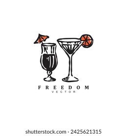 Vintage retro hand drawn cocktail glasses tropical drink logo vector illustration
