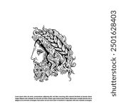 Vintage retro hand drawn Greek god face vector, Masculine man head illustration