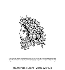 Vintage retro hand drawn Greek god face vector, Masculine man head illustration