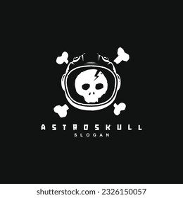 Vintage retro hand drawn grunge skull astronaut logo design vector