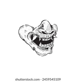 Vintage retro hand drawn Japanese Oni mask or devil mask vector isolated on white background