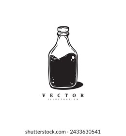 Vintage retro hand drawn liquid or drink bottle vector illustration isolated on white background