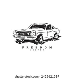 Vintage retro hand drawn luxury sport car vector art illustration