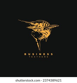 Vintage retro hand drawn marlin fish logo design isolated on black background