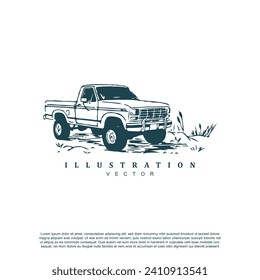 Vintage retro hand drawn off road truck badge vector illustration