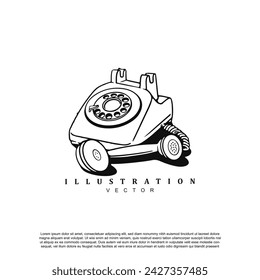 Vintage retro hand drawn old classic telephone vector art illustration