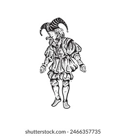 Vintage retro hand drawn old style dancing clown sketch art vector illustration