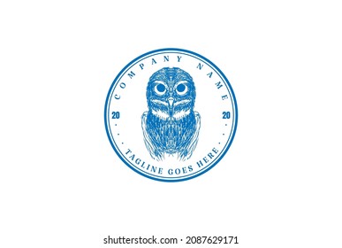Vintage Retro Hand Drawn Owl Bird Badge Label Stamp Logo Design Vector