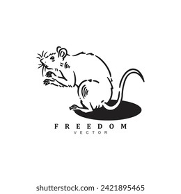 Vintage retro hand drawn rat or mouse logo design vector art illustration