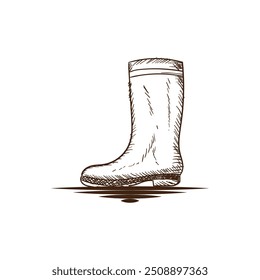 Vintage Retro Hand Drawn Rubber Boot Shoe for Gardening Farm or Emergency Equipment Icon Illustration Design