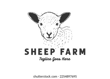 Vintage Retro Hand Drawn Sketch Lamb Sheep Head Face Logo Design Vector