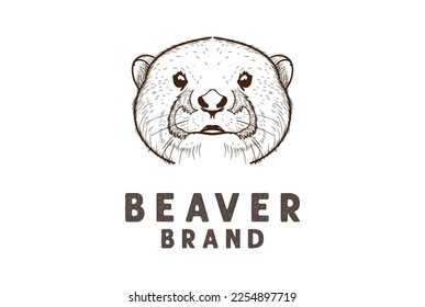 Vintage Retro Hand Drawn Sketch Beaver Otter Head Face Logo Design Vector