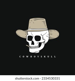 Vintage retro hand drawn skull cowboy sheriff logo design