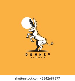 Vintage retro hand drawn standing donkey logo design isolated on yellow background svg
