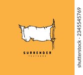 Vintage retro hand drawn surrender white flag isolated on yellow background