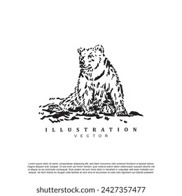 Vintage retro hand drawn wild bear logo design vector