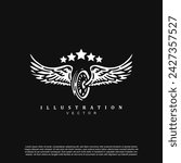 Vintage retro hand drawn winged wheel with five star vector illustration