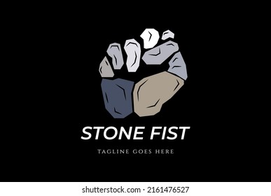 Vintage Retro Hand Fist Rock Stone Logo Design Vector