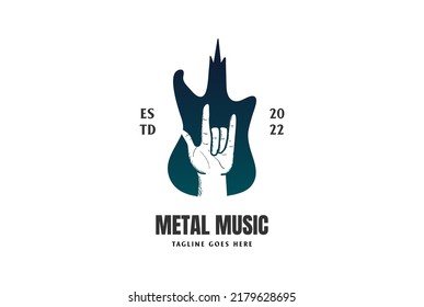 Vintage Retro Hand Guitar Metal Rock for Music Instrument Concert Show Festival Logo Design Vector
