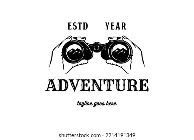 Vintage Retro Hand Hold Binocular for Outdoor Adventure Logo Design Vector