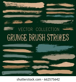 Vintage, retro hand painted dabs. Ink paint brush splashes, watercolor brushstroke lines vector collection. Marker pen highlighting traces set. Acrylic smudges, dye stains, color palette.